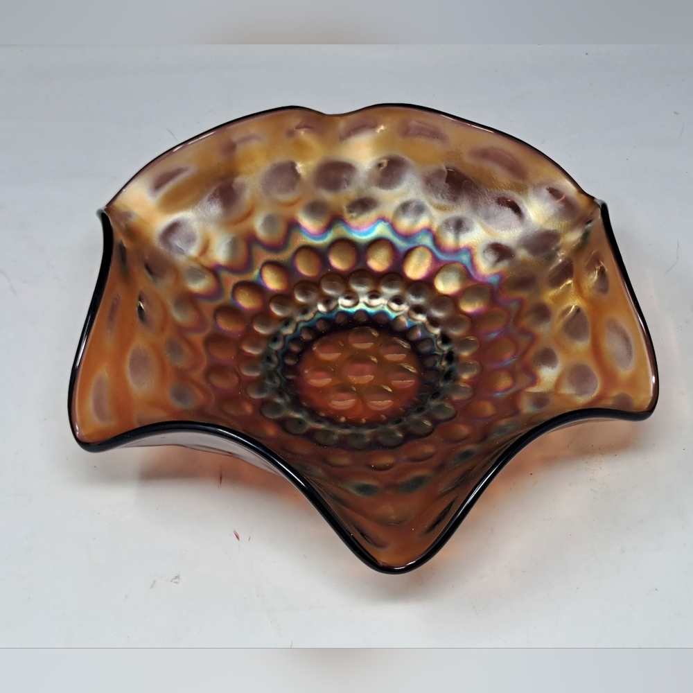 Vintage Carnival Glass Coin Dot Ruffled Edge Dish